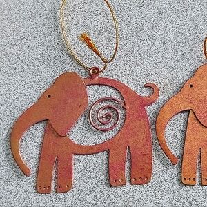 Whimsical Antiqued Gold Tone Metal Elephant Ornament